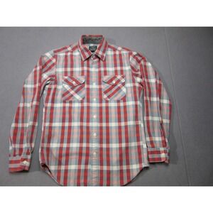 J Crew Shirt Mens Small Red Gray Buffalo Plaid Heavyweight Flannel Button Up